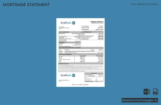 Pakistan Faysal Hypothekenabrechnung in Word- und PDF-Formaten – Beispielvorschau